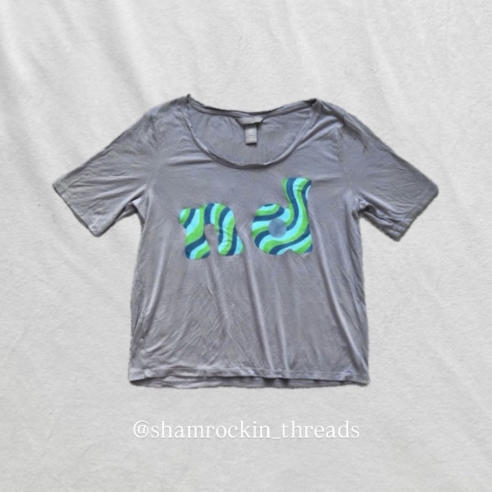 University of notre dame green blue swirl ND shirt